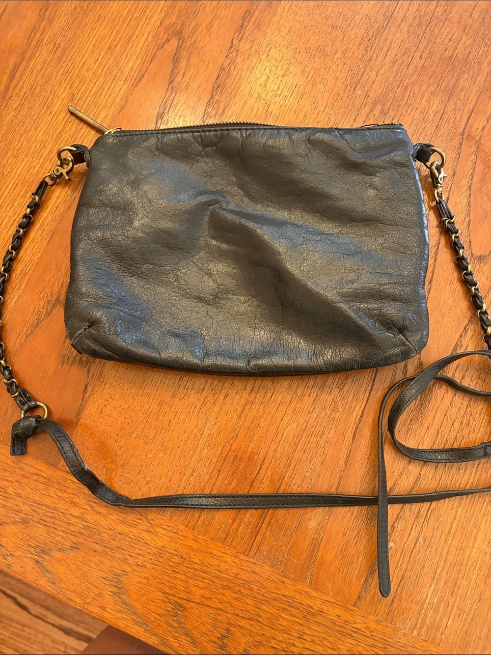 Elliott Lucca Black Leather Crossbody Bag with Gold Hardware